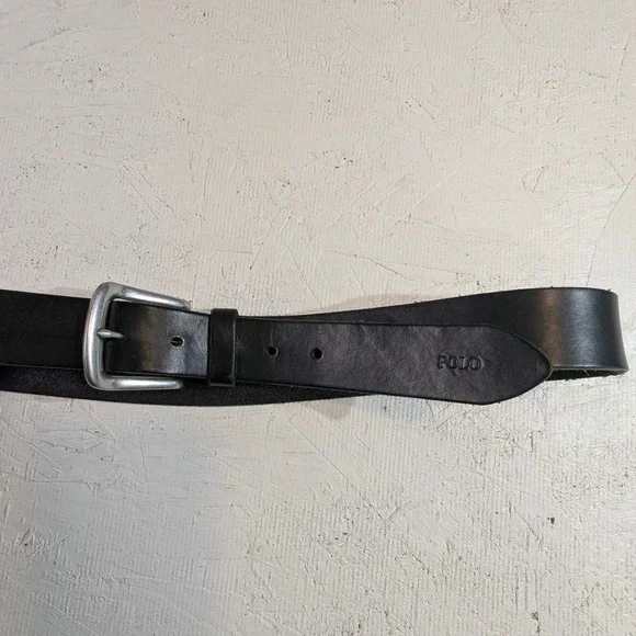 Polo Ralph Lauren Mens Black Leather Classic Belt Silver Buckle Size 40